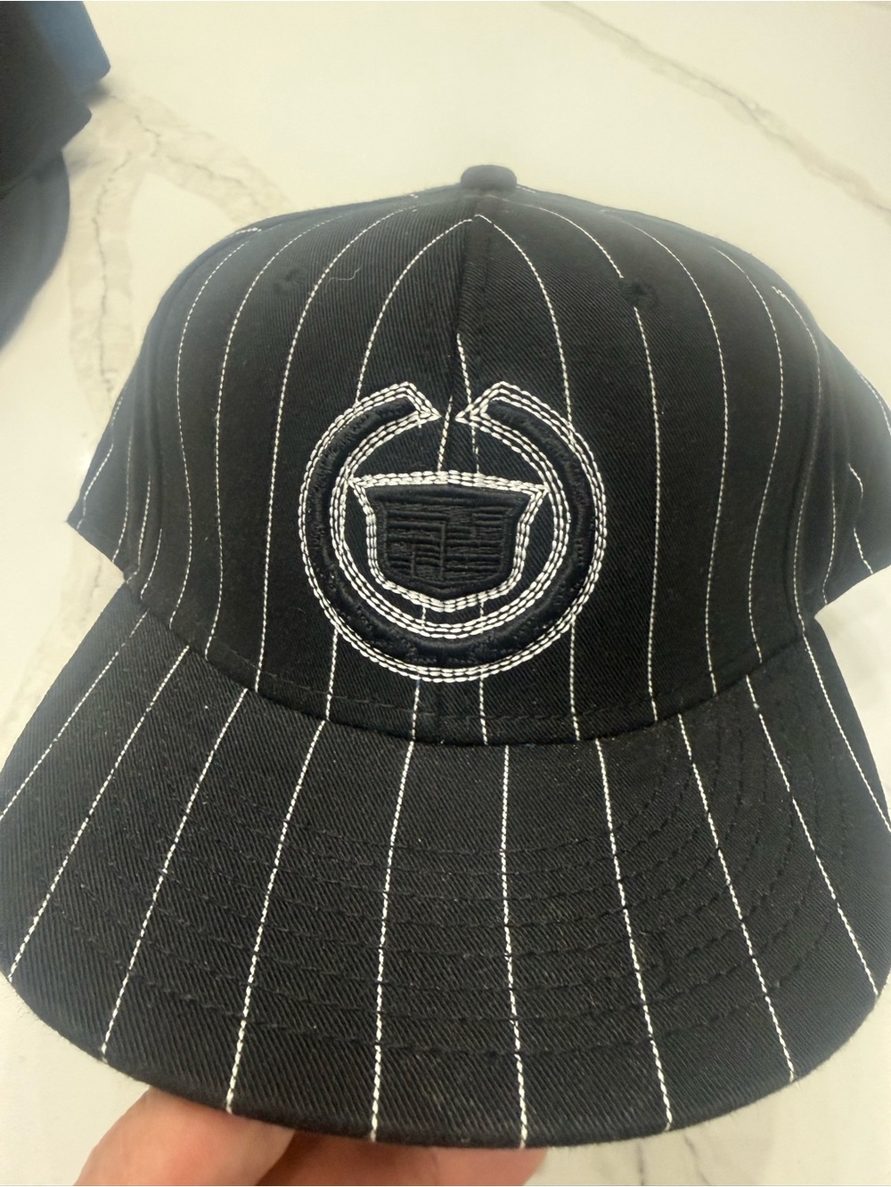 Cadillac Black Pinstripe Embroidered Logo Cap